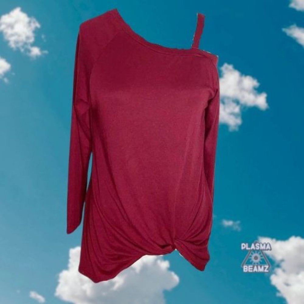 Yidarton Burgandy Asymmetrical Cold Shoulder Tee S